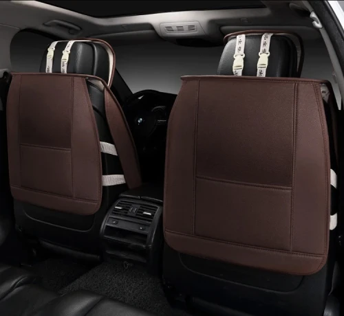 1+1 Комплект от 2 броя Универсална Кожена Тапицерия Калъфи За Предни Седалки Кафява