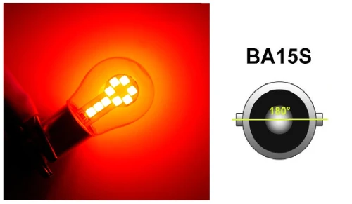LED Лед Крушки, 18 SMD, BA15S 1156 (P21W), Срещуположни пинове (180°), Opposite, 12V, Червена Светлина