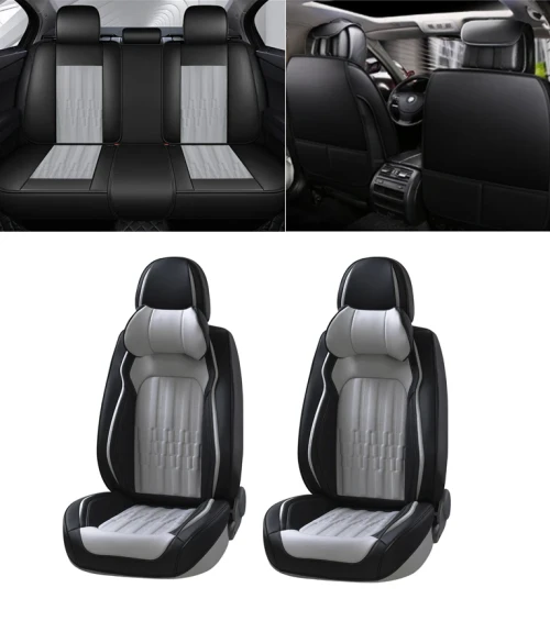 Пълен Комплект Универсална Тапицерия, Калъфи За Автомобилни Седалки Лукс Еко Кожа в Черно със Сиво TAP881