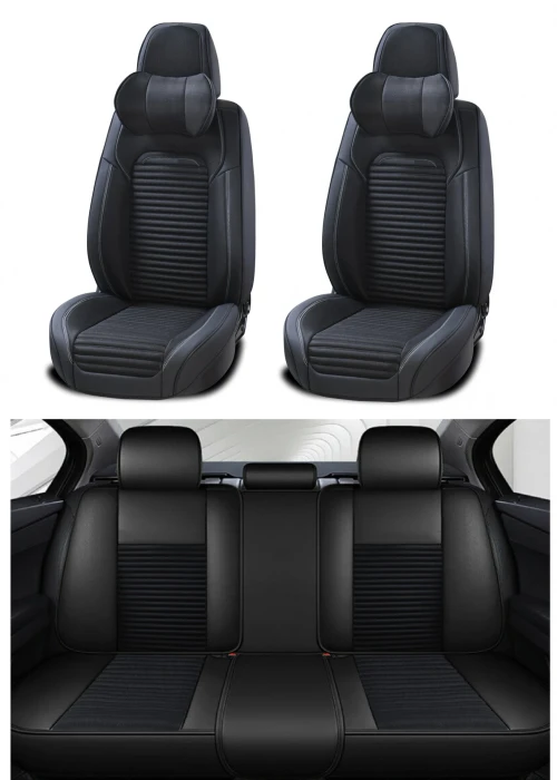Пълен Комплект Универсална Тапицерия, Калъфи За Автомобилни Седалки Лукс Еко Кожа и Висококачествен Текстил в Черно TAP866