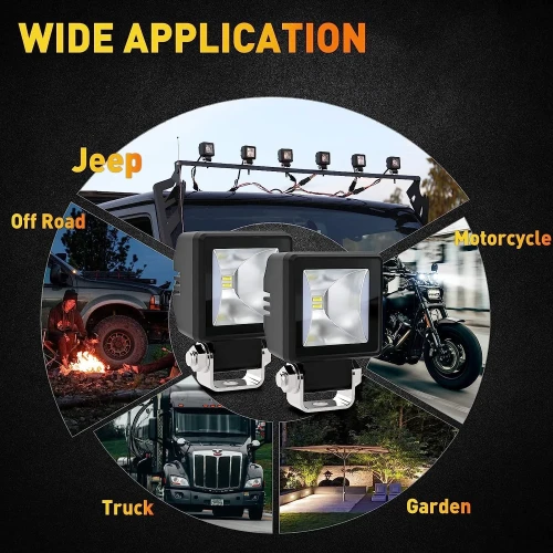 Комплект от 4 броя Лед LED Халогени Лампи с окабеляване Бяла Flood + Оранжева DRL Светлина 12V - 24V за Off Road 4X4 SUV джип мотор автомобил камион градина и др.