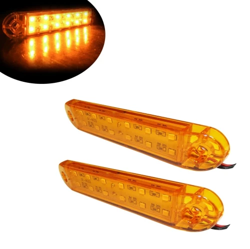 1 брой ЛЕД LED Оранжев Жълт Диоден Маркер Габарит Токос със 12 светодиода за камион ремарке бус ван каравана платформа 12-24V