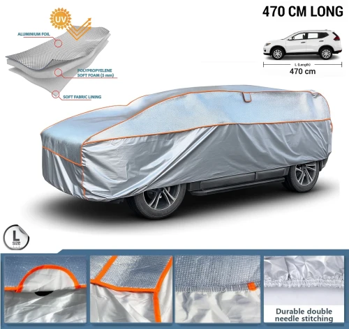 Висококачествено Покривало непромокаемо с алуминиево покритие против градушка за автомобил, Джип, SUV размер L – 470 см