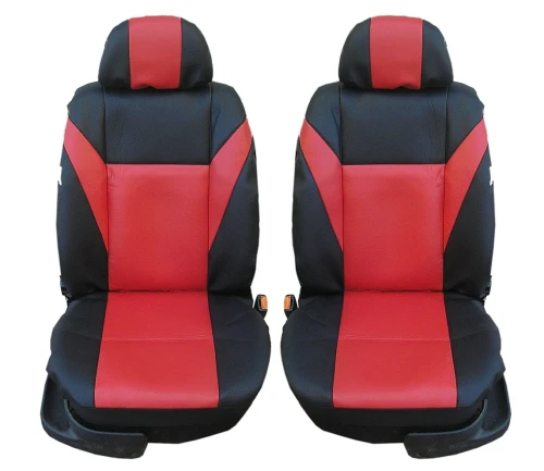 1+1 Комплект универсални калъфи тапицерия за предни седалки на автомобил бус джип еко кожа червено с черно