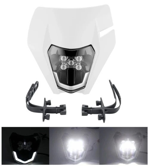 Маска с LED Фар за мотор, мотоциклет Бяла с къси и дълги светлини - Универсален модел за ENDURO / Trail / Streetfighter