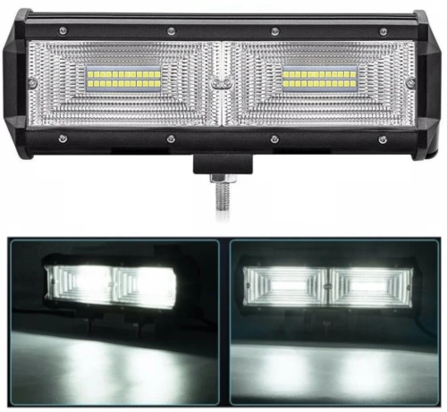 Универсален 144W Лед LED Халоген Фар Работна Лампа 12V - 24V с Разпръсната Flood Светлина за автомобил офроуд бус ван камион 24cm
