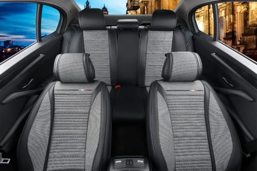 Пълен Комплект Универсална Тапицерия, Калъфи За Автомобилни Седалки Лукс Еко Кожа и Текстил Сиво с Черно TAP895