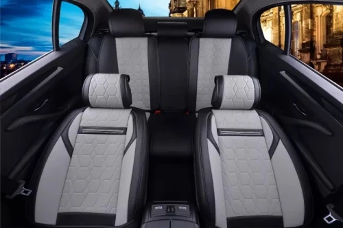 Пълен Комплект Универсална Тапицерия, Калъфи За Автомобилни Седалки Лукс Еко Кожа Сиво и Черно TAP886
