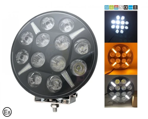 LED Диоден Халоген Фар Бял Оранжев Габарит Ø 218 мм 12V 24V 12 Диода за джип камион трактор багер