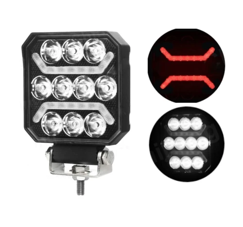 Универсална мощна LED ЛЕД диодна лампа халоген бяла светлина + червен габарит 15W 1500LM 12V - 24V E-mark за камион трактор ролбар АТВ джип земеделски и селскостопански машини и др.