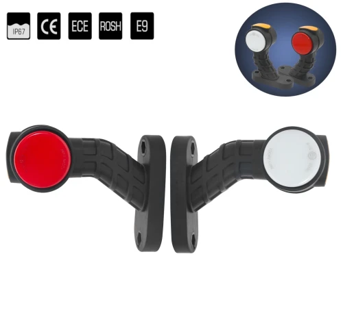 Комплект от 2 броя ЛЕД LED Странични Габарити Габаритни Светлини Тип Рогче с Неон Ефект за Камион Ремарке Тир Бус Ван Каравана и др. 12-24V червено-бяло-оранжево 180mm x 160mm