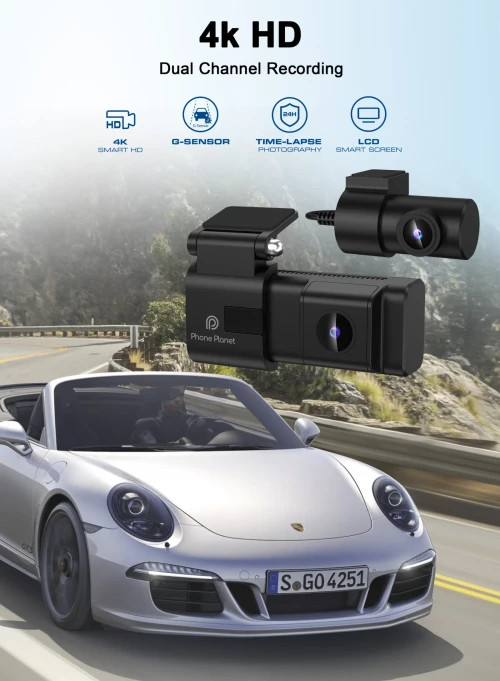 Видеорегистратор Phone planet със задна камера 4K + 1080P 