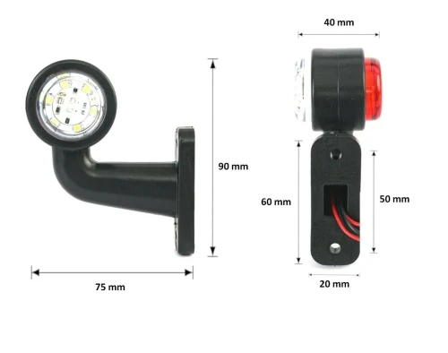 Комплект от 2бр LED ЛЕД мини странични габаритни светлини тип рогче 12V - 24V червена + бяла светлина за камион бус ремарке