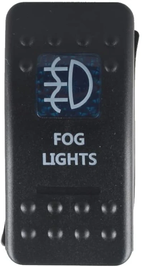 Копче, Бутон, За Вграждане, за Фарове За Мъгла, Халогени, LED Лед Бар, 12V - 24V, Надпис  FOG LIGHTS , Синя Светлина