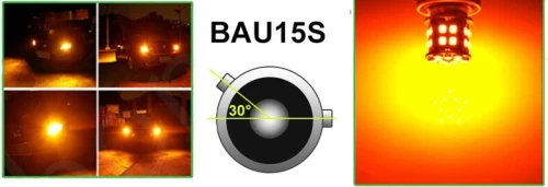 LED Лед Крушки, 30 SMD, Асиметрични, Разминати пинове (150°) , Offset, 1156, BAU15S, 12V, Оранжева Светлина