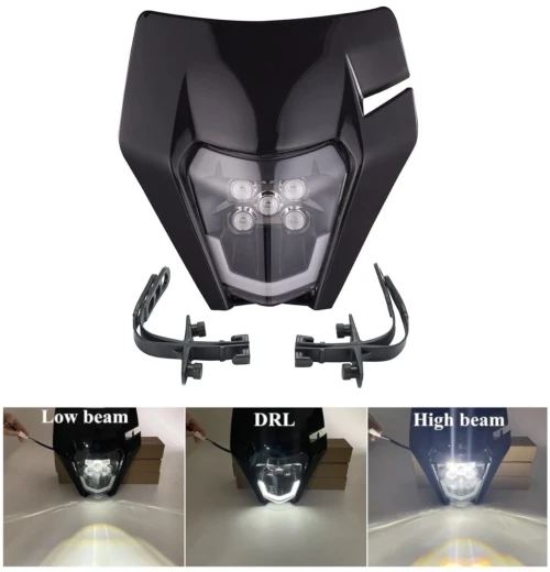 Маска с LED Фар за мотор, мотоциклет Черна с къси и дълги светлини - Универсален модел за ENDURO / Trail / Streetfighter