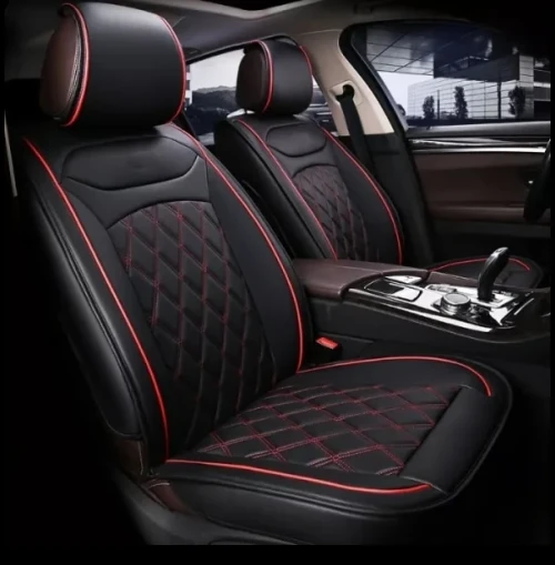 1 + 1 Комплект от 2 броя Универсална Кожена Тапицерия Калъфи за предни седалки Черно и Червено