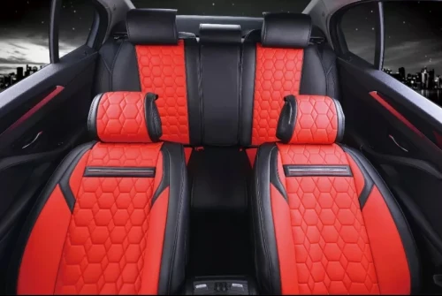 Пълен Комплект Универсална Тапицерия, Калъфи За Автомобилни Седалки Лукс Еко Кожа Червено и Черно TAP887