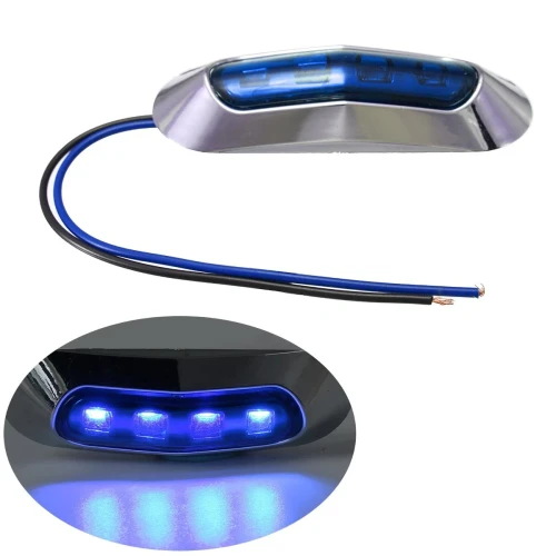Син LED Габарит, Маркер, 4 диода, Хромирана рамка - 24V