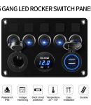 Thumbnail 10 of Панел за вграждане табло с 5 бутона превключвателя с 2бр USB зарядно 4.2А с 12V изход гнездо за запалка и волтметър универсален за кола камион каравана лодка и др.