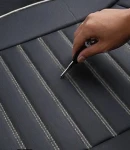 Thumbnail 4 of 1 Брой Универсална Кожена Тапицерия, Калъф За Една Предна Седалка, Еко Кожа, Черна с Бял Кант и Шевове