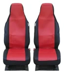 Thumbnail 1 of 1+1 СЪС СЛЯТ ПОДГЛАВНИК ВИСОКИ КОМПЛЕКТ УНИВЕРСАЛНИ КАЛЪФИ, ТАПИЦЕРИЯ ЗА ПРЕДНИ СЕДАЛКИ ЗА АВТОМОБИЛ , БУС , ДЖИП ЦВЯТ ЧЕРВЕНО-ЧЕРНО , ТЕКСТИЛ