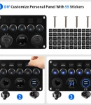 Thumbnail 11 of Панел за вграждане табло с 5 бутона превключвателя с 2бр USB зарядно 4.2А с 12V изход гнездо за запалка и волтметър универсален за кола камион каравана лодка и др.