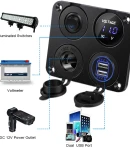 Thumbnail 13 of Панел за вграждане табло с 5 бутона превключвателя с 2бр USB зарядно 4.2А с 12V изход гнездо за запалка и волтметър универсален за кола камион каравана лодка и др.