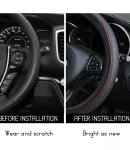 Thumbnail 3 of Универсален кожен калъф за волан – Черен с Червени Шевове 37–38 см