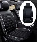 Thumbnail 5 of 1 Брой Универсална Кожена Тапицерия, Калъф За Една Предна Седалка, Еко Кожа, Черна с Бял Кант и Шевове