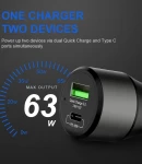 Thumbnail 5 of Универсално USB Зарядно до 63W, Метален Корпус, 12V - 24V, USB + Type C, бързо зареждане за Автомобил, бус, джип, камион и др.