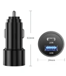 Thumbnail 2 of Универсално USB Зарядно За Автомобил, 2x18W, 3 A, Метален Корпус, 12V - 24V, Сребрист Цвят, Подсветка Синя LED Светлина, USB + Type C, Бързо Зареждане