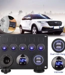 Thumbnail 8 of Панел за вграждане табло с 5 бутона превключвателя с 2бр USB зарядно 4.2А с 12V изход гнездо за запалка и волтметър универсален за кола камион каравана лодка и др.