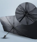 Thumbnail 9 of Сгъваем автоматичен сенник автосенник за предно стъкло на автомобил тип чадър 130 х 69 см черен-сребрист