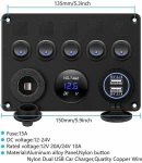 Thumbnail 9 of Панел за вграждане табло с 5 бутона превключвателя с 2бр USB зарядно 4.2А с 12V изход гнездо за запалка и волтметър универсален за кола камион каравана лодка и др.