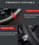 Thumbnail 5 of Универсален кожен калъф за волан с карбонов дизайн – Черен с червена лента 37–38 см