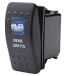 Thumbnail 1 of Копче, Бутон, За Вграждане, за LED Лед Бар, Халоген, Задни Светлини, 12V - 24V, Надпис  REAR LIGHTS , Синя Светлина