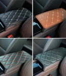 Thumbnail 6 of Универсален кожен калъф подложка за подлакътник на автомобил 29 cm x 17 cm черно със син шев