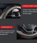 Thumbnail 7 of Универсален кожен калъф за волан с карбонов дизайн – Черен с червена лента 37–38 см