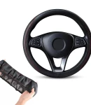 Thumbnail 1 of Универсален кожен калъф за волан – Черен с Червени Шевове 37–38 см