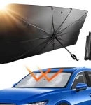 Thumbnail 15 of Сгъваем автоматичен сенник автосенник за предно стъкло на автомобил тип чадър 130 х 69 см черен-сребрист