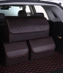 Thumbnail 3 of Луксозен кожен органайзер за багажник сгъваема кутия за съхранение с червен шев 66x30x30см