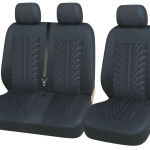 Снимка на Комплект 2 + 1 тапицария/калъфи за бус/ван с шарка грайфер - текстил - черни - 5 части