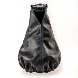 Снимка на Универсален маншон калъф за скоростен лост от висококачествена еко кожа черен със син шев