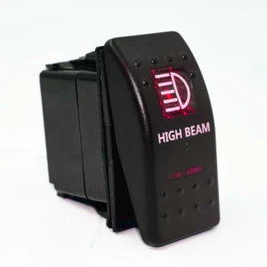 Снимка на Копче, Бутон, За Вграждане, за LED Лед Бар, Халоген, Дълги Светлини, 12V - 24V, Надпис  HIGH BEAM , Червена Светлина