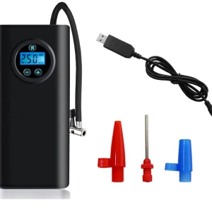 Снимка на Преносим мини автомобилен въздушен компресор помпа за гуми с LED дисплей и вградена батерия