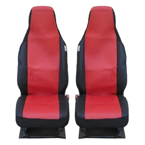 Снимка на 1+1 СЪС СЛЯТ ПОДГЛАВНИК ВИСОКИ КОМПЛЕКТ УНИВЕРСАЛНИ КАЛЪФИ, ТАПИЦЕРИЯ ЗА ПРЕДНИ СЕДАЛКИ ЗА АВТОМОБИЛ , БУС , ДЖИП ЦВЯТ ЧЕРВЕНО-ЧЕРНО , ТЕКСТИЛ