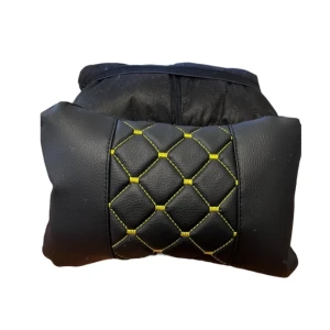 Снимка на Комплект от 2 броя универсални възглавници авто възглавничка за врат за по-добър комфорт при дълъг път с автомобил черно с жълт шев