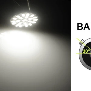 Снимка на LED Лед Крушки, 22 SMD, BA15S 1156 (P21W), Асиметрични, Разминати пинове (150°) , Offset, 24V, Бяла Светлина