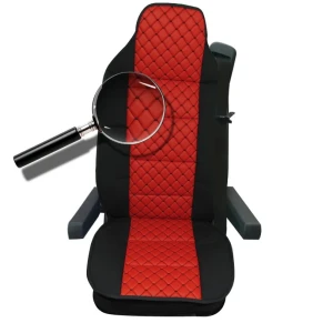 Снимка на Универсален калъф за седалка на камион - релефен - еко кожа и текстил - Volvo, DAF, Man, Scania, Mercedes, Iveco - червено с червен конец
